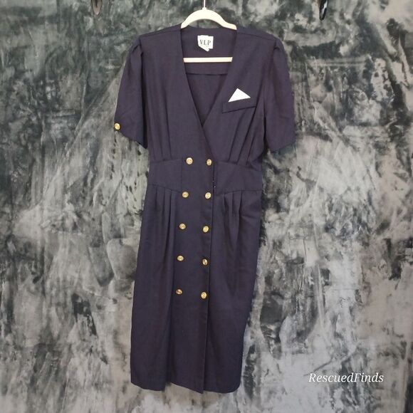 VIP Petites Dresses & Skirts - VIP Petites  Navy Union Made Naval Vintage Dress  14